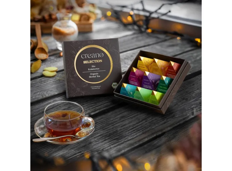 Creano Tee Bio Kräutertee 9er Pyramiden Geschenkset „ORGANIC HERBAL TEA“, 1 x 1 St. (9 Bio-Pyramiden-Teebeutel) – Produktbild 4 von 5