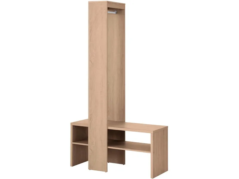 loft24 Kompaktgarderobe Henry - Garderobe Kleiderschrank Dielenschrank Schrank Garderobe mit Kleiderstange und Schuhbank, Eichenoptik, Landhausstil, Beige, – Produktbild 1 von 5