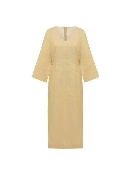 LANIUS LANIUS Midikleid (OCS) aus Leinen und Bio-Baumwolle, Khaki creme, – Produktbild 4 von 4