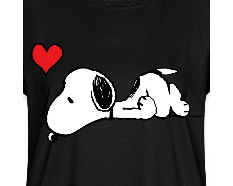 Spreadshirt T-Shirt Peanuts Snoopy Liebe Herz Love Damen Casual Relaxed T-Shirt (1-tlg) Lässige Passform, Schwarz, – Produktbild 2 von 4