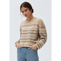 People Wear Organic People Wear Organic Grobstrick Pullover, beige mélange geringelt, Bio-Baumwolle – Produktbild 1 von 1