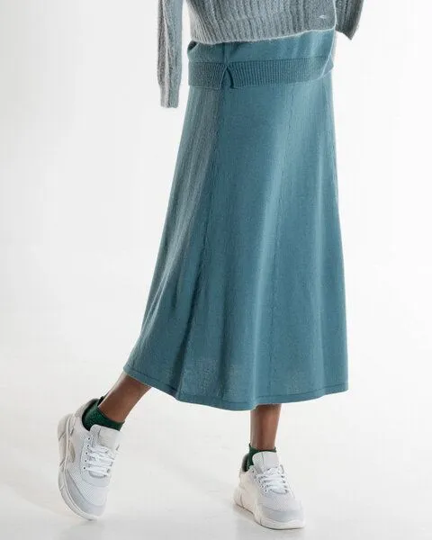Alma & Lovis Alma & Lovis Maxi-Strickrock in A-Linie aus Bio-Baumwoll-/Woll-Mix | Cot-Wool Rock, Petrol (dunkelgrün blau), – Produktbild 2 von 3