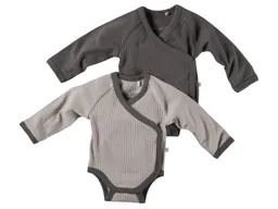 HANS NATUR Baby Wickelbody Langarm Bio-Baumwolle 2er Set grau-greige Gr. 50/56 – Produktbild 1 von 1