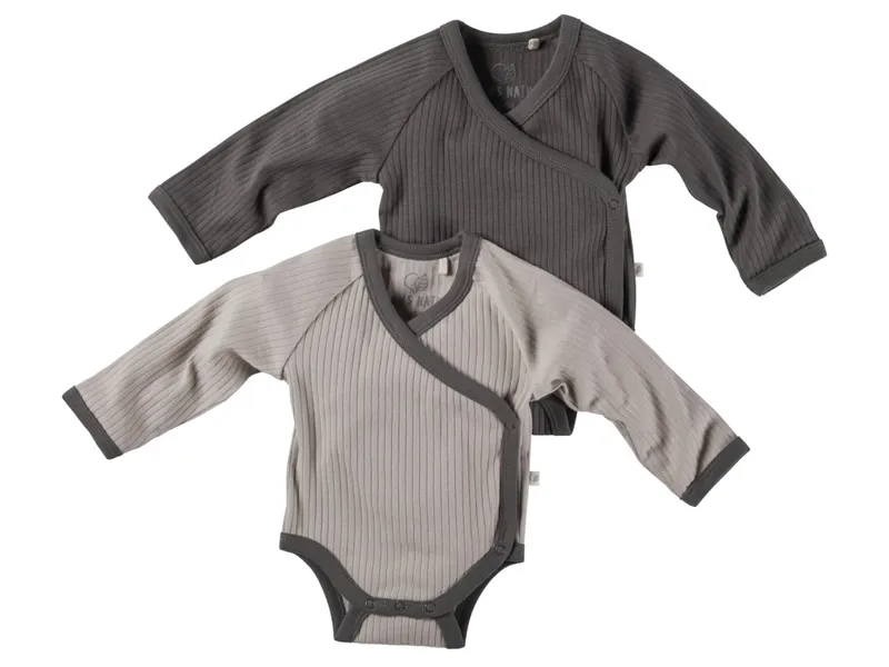 HANS NATUR Baby Wickelbody Langarm Bio-Baumwolle 2er Set grau-greige Gr. 74/80, Grau, – Produktbild 1 von 2
