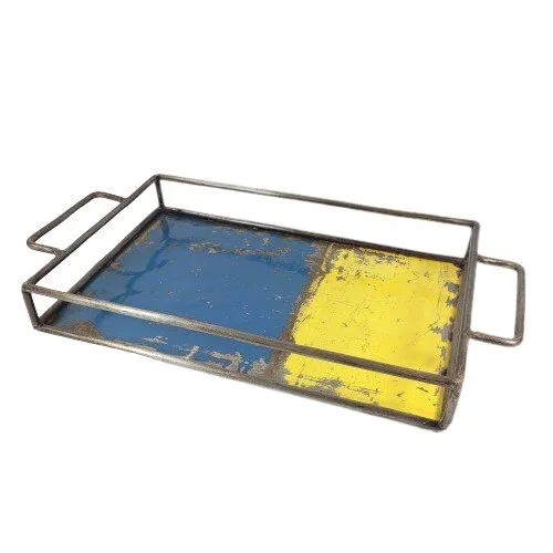 Moogoo Creative Africa Moogoo Creative Africa Upcycling Tablett aus recycelten Ölfässern, Blau & gelb, – Produktbild 4 von 5