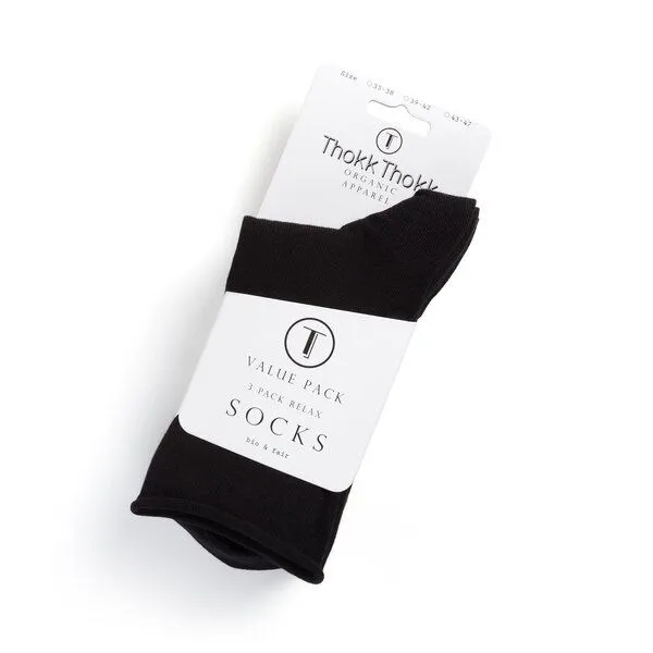 THOKKTHOKK THOKKTHOKK Socken Relax Mittelhoch Schwarz 3er Pack Bio Fair – Produktbild 2 von 3