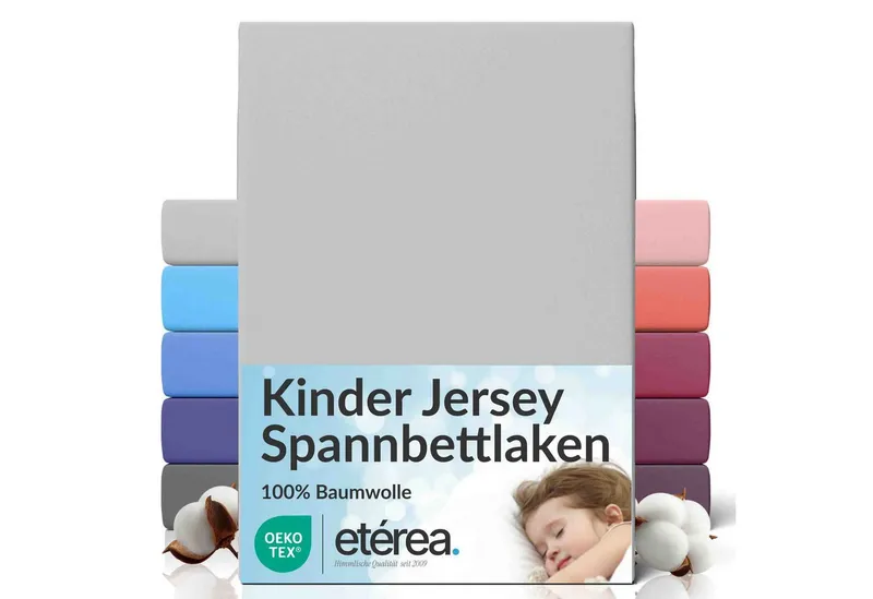 etérea Himmlische Qualität Spannbettlaken etérea Comfort Jersey Spannbettlaken, Jersey, Gummizug: rundum, (1 Stück), Silberfarben, – Produktbild 1 von 5