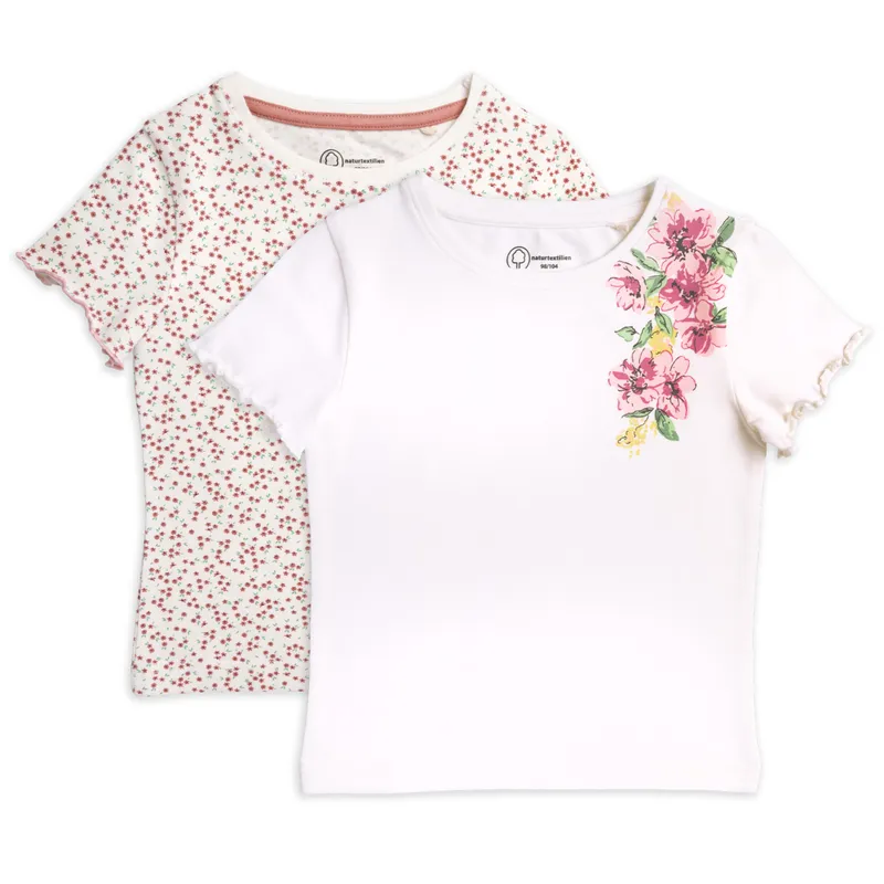 Living Crafts LIVING CRAFTS - Kinder Mädchen-T-Shirt, 2er Pack - Mehrfarbig (95% Bio-Baumwolle; 5% Elasthan), Nachhaltige Mode, Bio Bekleidung, Mehrfarbig, – Produktbild 1 von 3