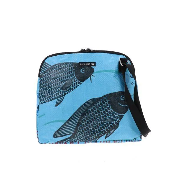 MoreThanHip MoreThanHip Schultertasche aus Zement- oder Tierfuttersäcken - Stylische Damentasche mit Charakter - Amara, Blau - fisch, – Produktbild 2 von 4