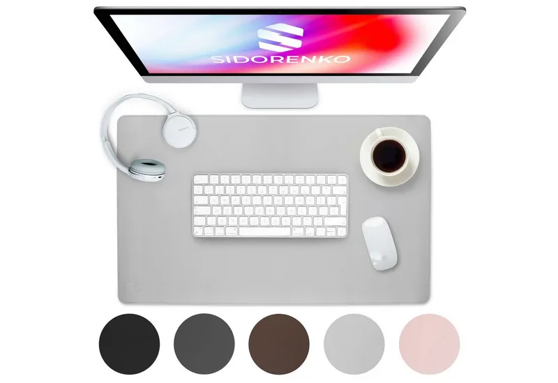 MAXLVL Gaming Mauspad Schreibtischunterlage - Mauspad mit Vernähte Kanten - abwaschbar (in 80x40 cm / 60x35 cm, Schreibtisch Unterlage für Büro), Tischunterlage Schreibtisch aus PU-Leder, Grau, – Produktbild 1 von 5