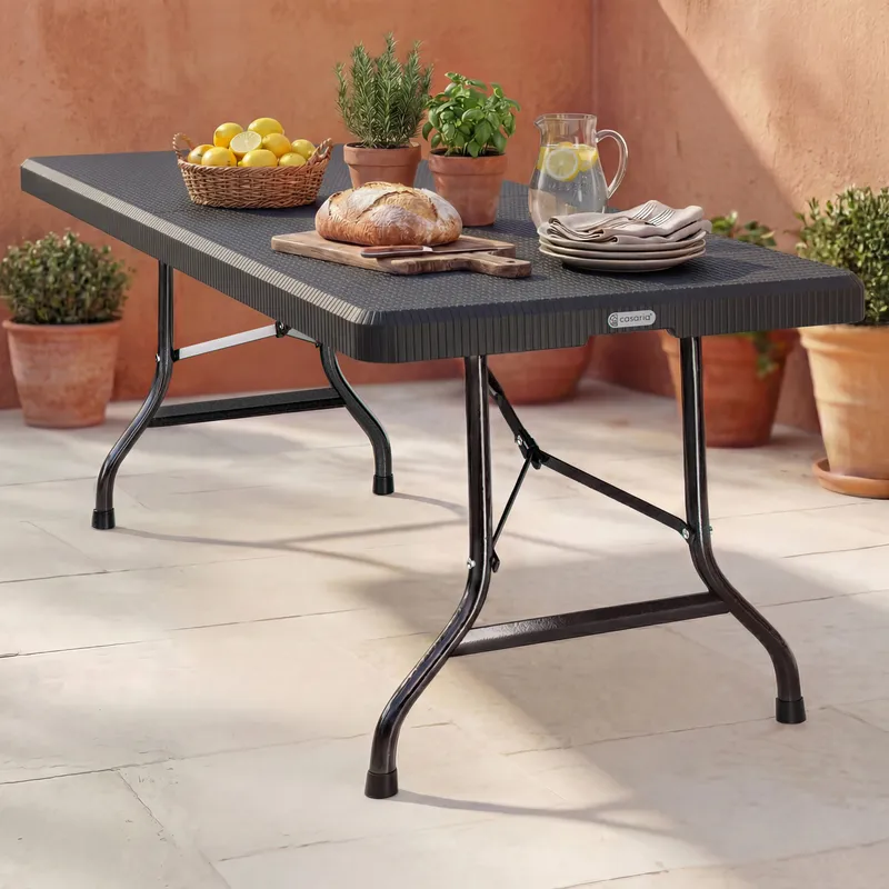 Casaria® Gartentisch Schwarz Rattan-Look 180x75x73cm klappbar, Schwarz, – Produktbild 2 von 2