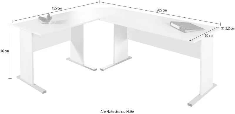 Schildmeyer Eckschreibtisch Serie 200, Eckschreibtisch, Made in Germany, B: 350 cm, Solide Verarbeitung - Dieses Produkt ist in Deutschland gefertigt, Weiß, – Produktbild 3 von 4