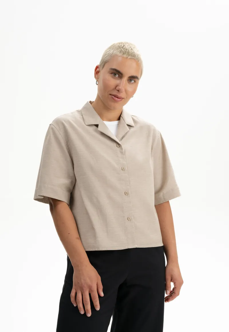 MELA MELA Damen vegan Shirt Kurzarm Tavleen Birch Melange Beige, Beige, – Produktbild 1 von 2
