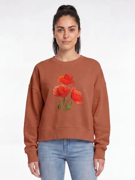 watapparel watapparel Sweatshirt Frauen Poppy Flowers, Heritage brown, – Produktbild 2 von 2