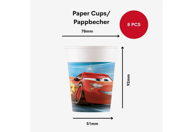 Procos Einweggeschirr-Set Cars Partygeschirr Set 36-tlg Kindergeburtstag Deko Teller Becher, 8 Personen, Bunt, – Produktbild 3 von 5
