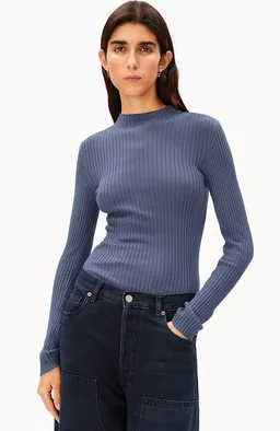 ARMEDANGELS ARMEDANGELS Damen vegan Rollkragenshirt Alaania Dusty Moon Blue – Produktbild 1 von 1