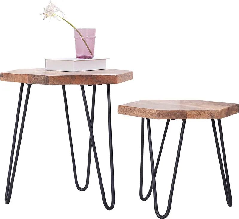 byLIVING Beistelltisch Elea, aus Massivholz, bestehend aus 2 Tischen, Braun, – Produktbild 2 von 5