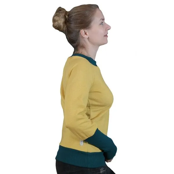 liebewicht liebewicht Pullover Sweatshirt kurz mit langen Bündchen, Gelb/grün, – Produktbild 3 von 4