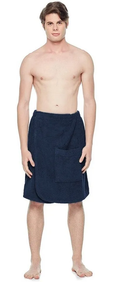 Arus Arus Kilt Saunakilt Herren – knielang mit Gummizug & Klett, für Wellness & Spa, 100% Bio-Baumwolle, Gummizug, Tasche, Klettverschluss, mit Gummizug und Klettverschluss, knielang, 100% BIO-Baumwolle, Blau, – Produktbild 2 von 5