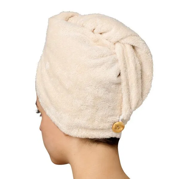 Qupro Qupro Turban-Handtuch vegane Seide - innen ultraglatt, Beige, – Produktbild 3 von 4