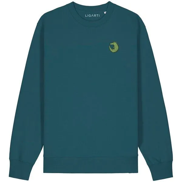 LIGARTI Bestickter Pullover – Ali das Krokodil – LIGARTI Tiermanufaktur, Petrol, – Produktbild 1 von 2