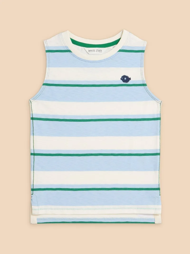 White Stuff Gestreiftes ärmelloses T-Shirt - 9-10, Blau multi, – Produktbild 1 von 3