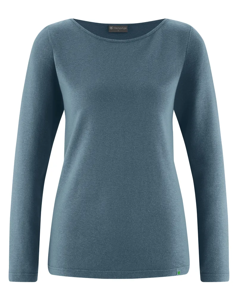 HempAge Hempage Damen vegan Langarm Top In Taubengrau Mit Bläulichem Schimmer, Blau, – Produktbild 1 von 2
