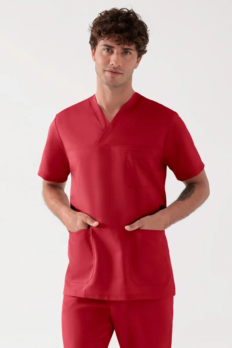 TENCEL™ Schlupfkasack Herren - V-Ausschnitt, rot - Berufsbekleidung.de, Rot, – Produktbild 1 von 1