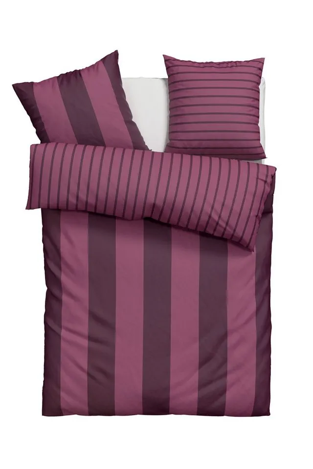 OTTO home Wendebettwäsche Sari in verschiedenen Qualitäten, Linon, 3 teilig, ab Gr. 135x200 cm, Wendedesign, moderne Bettwäsche mit Streifen, Rosa, – Produktbild 3 von 5