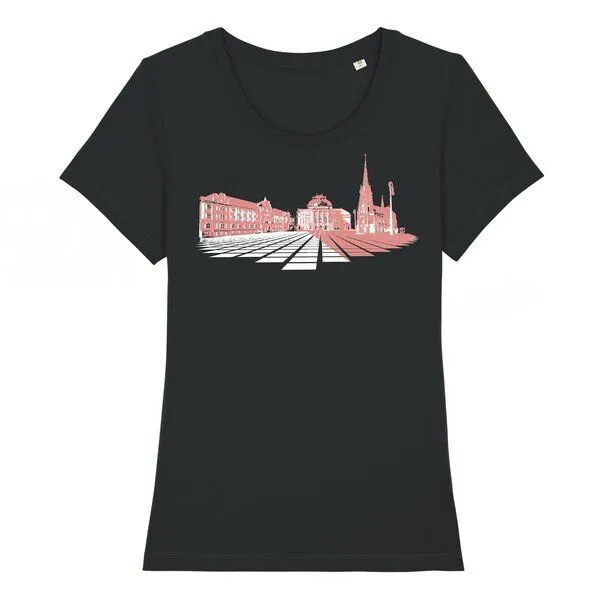 Spangeltangel Spangeltangel Damen T-Shirt „Opernplatz“, für Frauen, Stadt, bedruckt, Biobaumwolle, Schwarz, – Produktbild 1 von 1