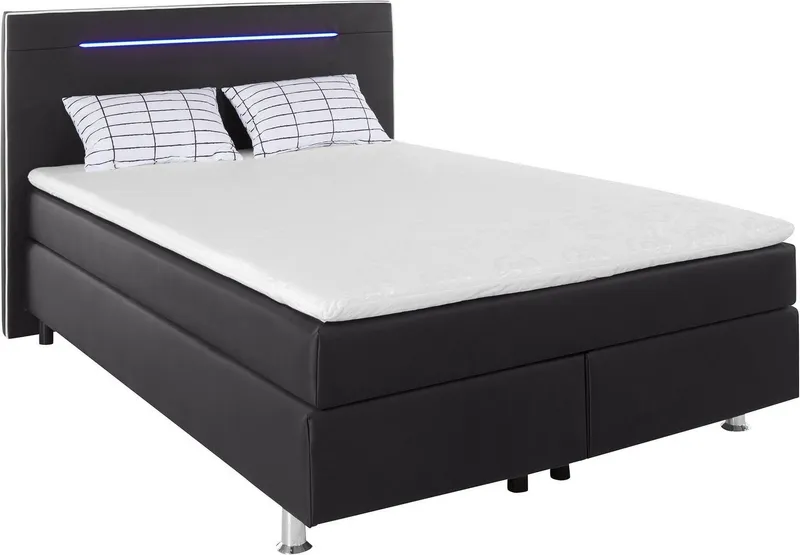 COLLECTION AB Boxspringbett LONDON inkl. Bonnell-Federkernmatratze H2, mit Topper, Kissen & LED, 90/140/180 cm x 200 cm, Schwarz, – Produktbild 4 von 8