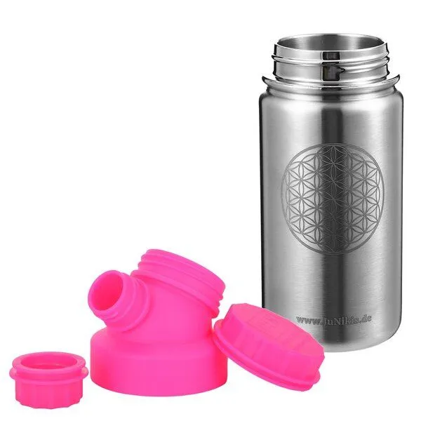 JN JuNiki's JN JuNiki's "Blume des Lebens" Edelstahl Trinkflasche 420ml mit Double Neck Deckel, Pink, – Produktbild 1 von 2