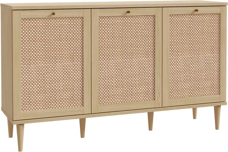 OTTO home Sideboard ELLIAN mit Wiener Geflechtoptik, 3 Türen, Boho Stil, Vintage, Holzfüße, Metallgriffe, Made in EU, viel Stauraum, FSC® zertifiziert, Beige, – Produktbild 2 von 5