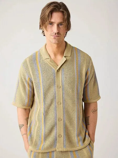 Knowledge Cotton Apparel Knowledge Cotton Apparel Striped Knitted Shirt, Beige stripe, – Produktbild 1 von 3
