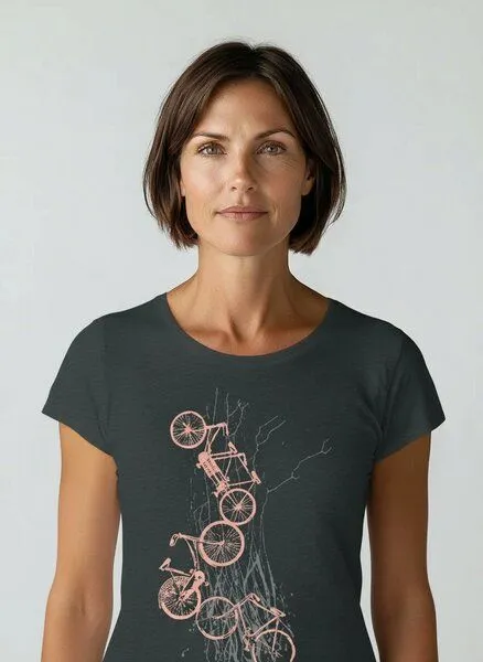 Spangeltangel Spangeltangel Frauenshirt "Fahrräder", bedruckt, Siebdruck, sportlich, Bio-Baumwolle, Dunkelgrau, – Produktbild 4 von 4