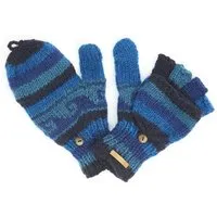 short'n'pietz short'n'pietz Schurwollhandschuhe, handgestrickt, bunt gemustert, Dunkelblau-blau, – Produktbild 1 von 1
