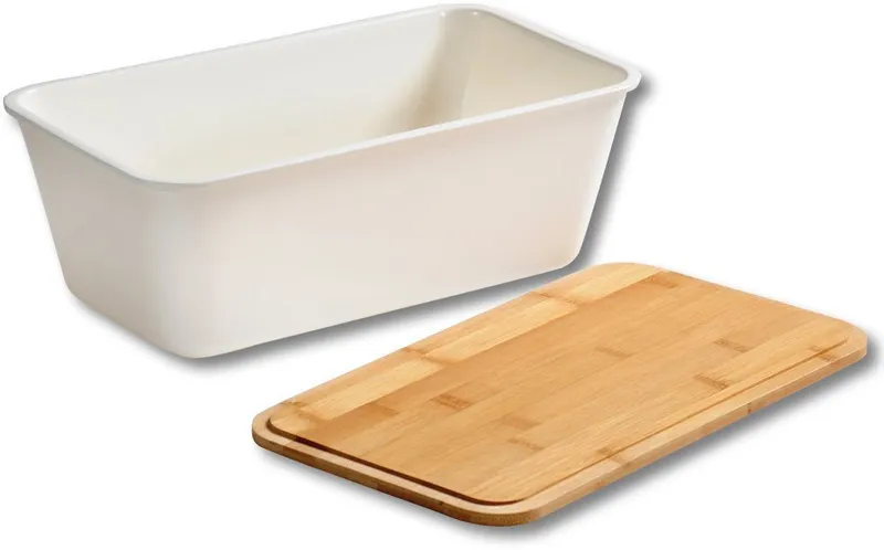 Kesper Kesper Brotkasten Brotbox, Bambus, Melamin, (1-tlg), mit Deckel als Schneidbrett, Weiß, – Produktbild 3 von 3