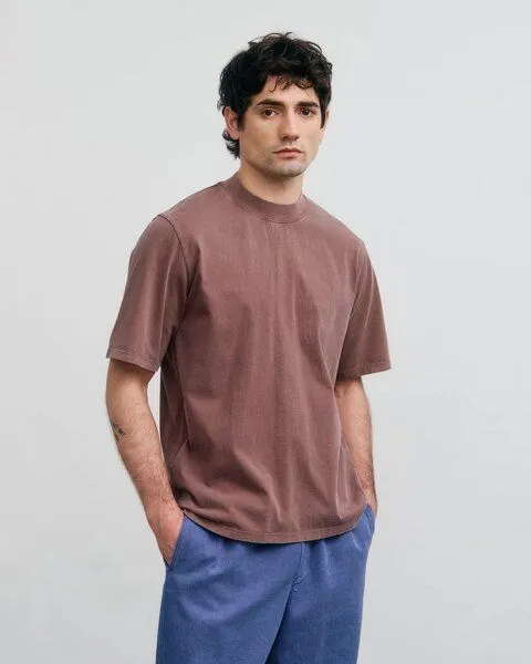 Rotholz Rotholz Basic T-Shirt mit breitem Kragen Bio Baumwolle, Braun (faded brown), – Produktbild 4 von 4