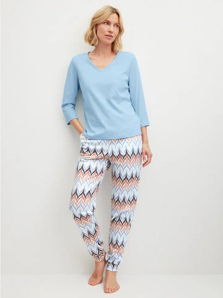 CALIDA CALIDA Pyjamahose Favourites Tiles Damen (1-tlg) weiche Interlock-Qualität mit komfortablen Bündchen, Blau, – Produktbild 4 von 5