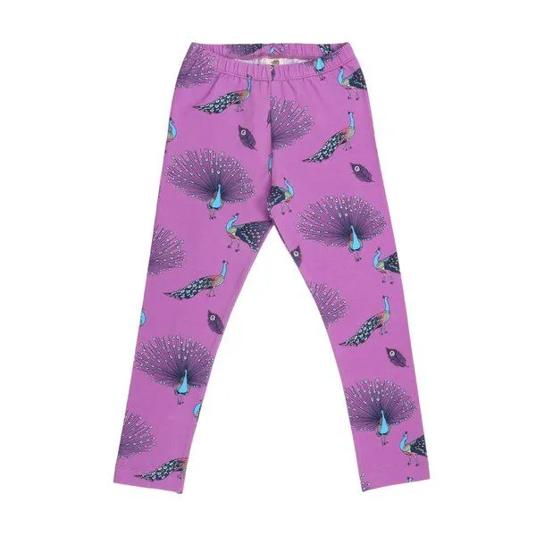 Walkiddy Kinder Leggings GOTS-zertifiziert aus Bio-Baumwolle lila mit Pfauenfeder-Muster – Walkiddy, Blau, – Produktbild 1 von 2