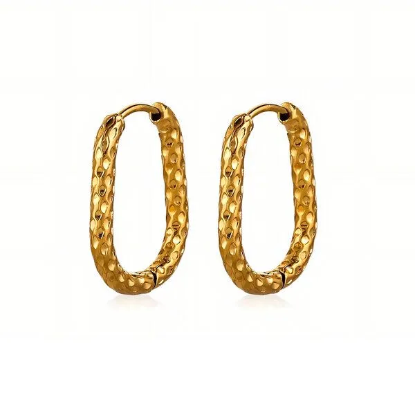 ELEKTROPULLI ELEKTROPULLI Längliche / Ovale Hammered LEO Creolen, Gold oval 22x16mm, – Produktbild 2 von 2