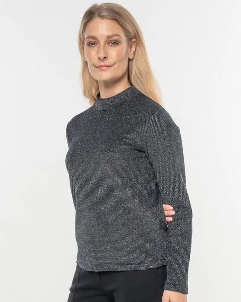 Alma & Lovis Alma & Lovis Turtleneck Glitzer-Shirt in Waffelpiqué aus Organic Cotton | Pearl Turtle, Raven (schwarz), – Produktbild 3 von 4