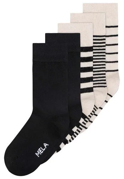MELA MELA Basic Socken 5 Paare aus 100% Bio-Baumwolle, Mix a lot of black stripes, – Produktbild 1 von 1