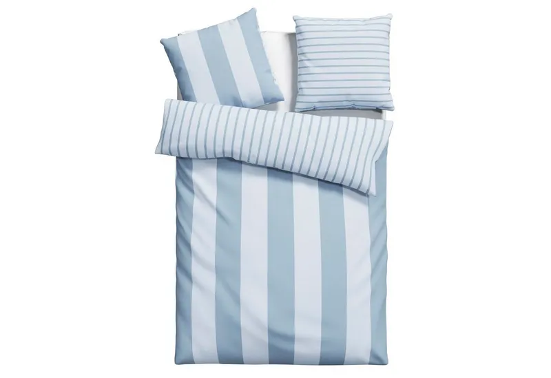OTTO home Wendebettwäsche Sari in verschiedenen Qualitäten, Linon, 2 teilig, ab Gr. 135x200 cm, Wendedesign, moderne Bettwäsche mit Streifen, Blau, – Produktbild 2 von 5