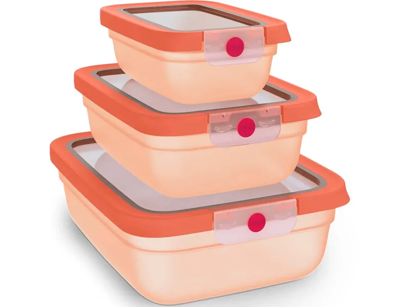 EMSA EMSA 3er-Set Frischhaltedosen aus Kunststoff "oneClick" 0,5l, 1,2l, 2,3 l, Orange, – Produktbild 2 von 6