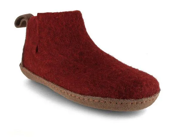 WoolFit WoolFit Yeti Filzboots hohe Hausschuhe mit Ledersohle, handgefilzt aus 100% Wolle, Dunkelrot, – Produktbild 1 von 4