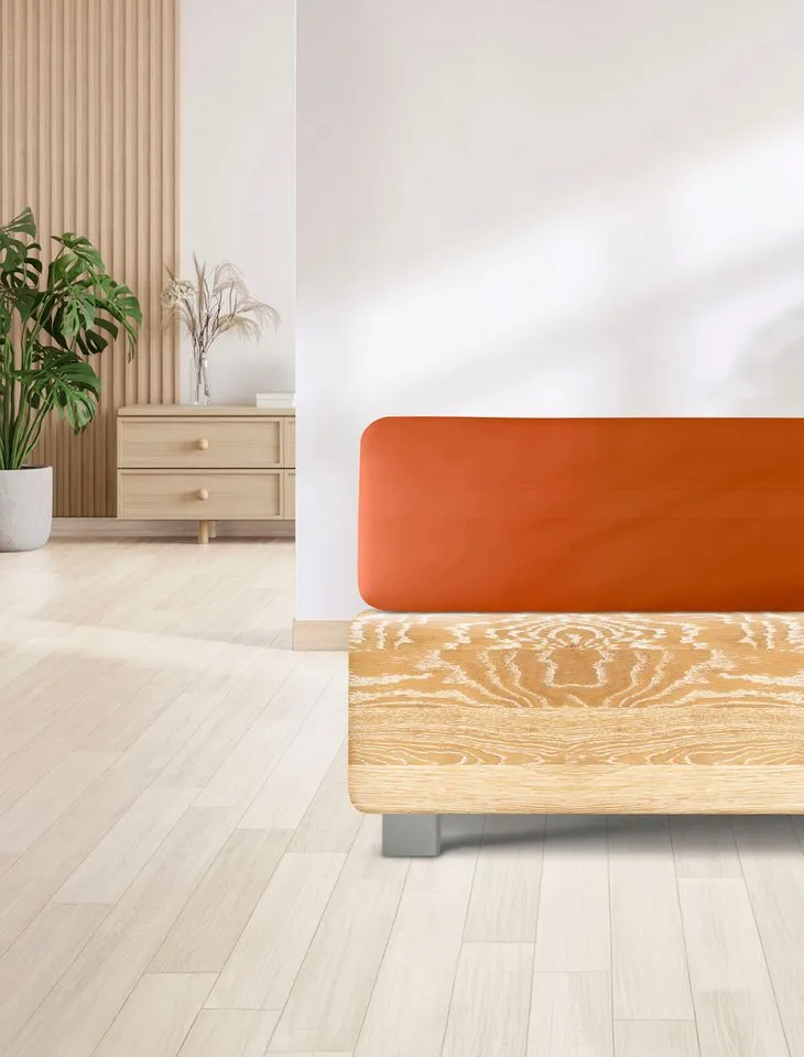 irisette irisette Spannbettlaken Jupiter 8, Mako-Jersey, Gummizug: rundum, (1 Stück), aus Baumwolle, für Matratzen bis 25 cm Höhe, Bettlaken, Spannbetttuch, Orange, – Produktbild 4 von 8