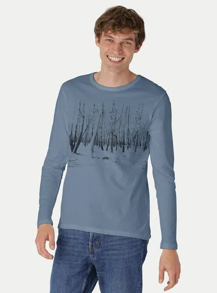 Peaces.bio - handbedruckte Biomode Peaces.bio - handbedruckte Biomode Herren Langarmshirt Woodland, Blaugrau, – Produktbild 2 von 2