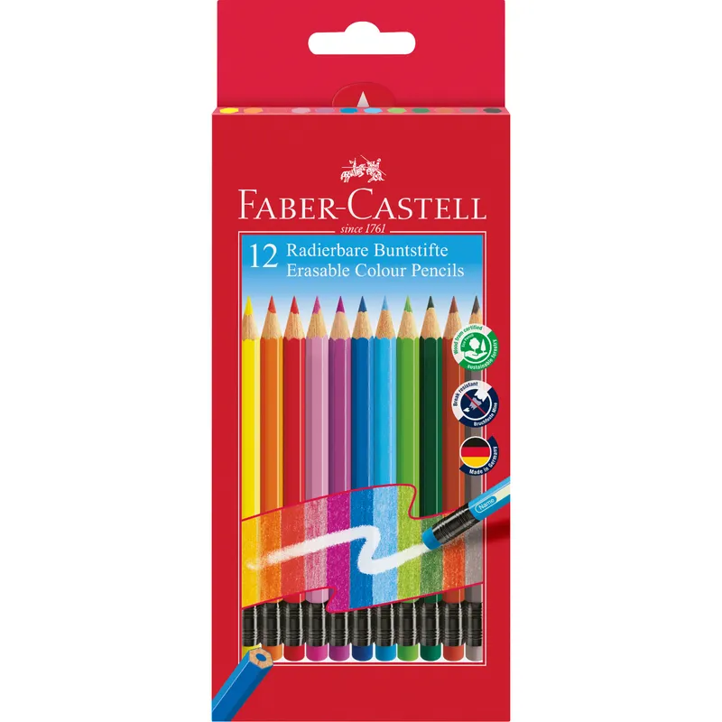 Faber-Castell 12er-Pack Faber-Castell Buntstifte mit Radierer farbig Sortiert – Produktbild 1 von 2