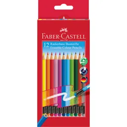 Faber-Castell 12er-Pack Faber-Castell Buntstifte mit Radierer farbig Sortiert – Produktbild 1 von 1